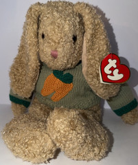 Ty Curly Beanie Buddy Rabbit Plush Beige Bunny Green Sweater Carrot Easter