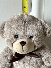 Very Soft Plush Teddy Bear Brown Bow Hard Plastic Eyes Sitting Up Position