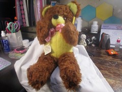 A & L Novelty Plush Teddy Bear Plush Playland Pink Ribbon 1950’s 19”