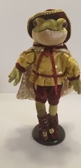Festive Plush Velvet Standing Frog Prince Dapper Fancy Whimsical Cape Bells 13″