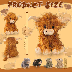 5 Pcs Highland Cow Stuffed Animals with Babies Inside, 14″ Large Mommy Stuffed H
