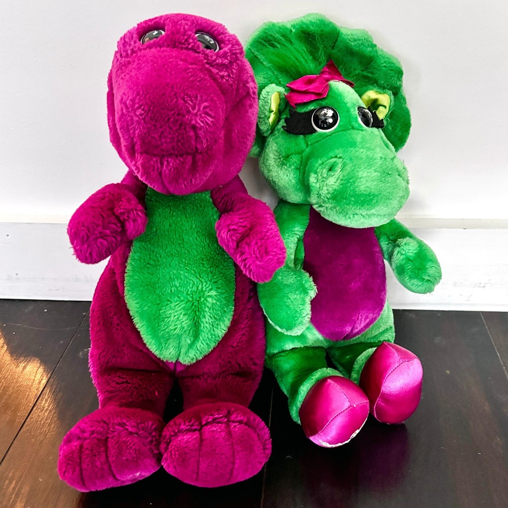 Barney and Baby Bop Plush Toy Set 1992 Lyons Group Vintage 13″ Stuffed Animals