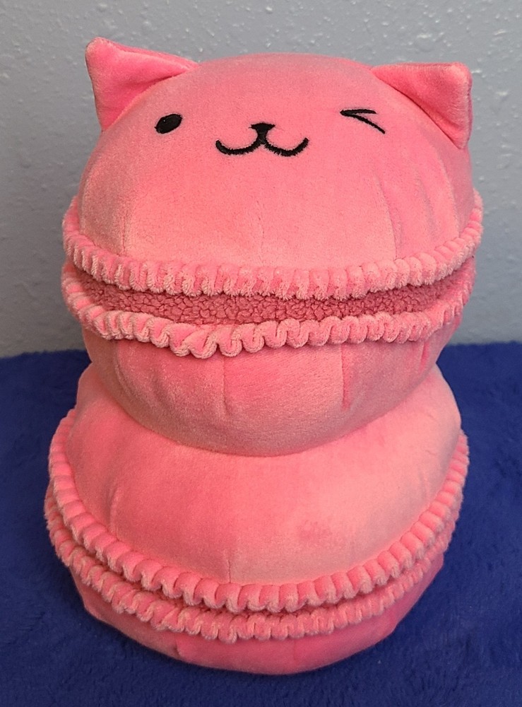 Pink Cat Double Macaroon Stuffed Plush Pillow, 9″x7″, Weighted