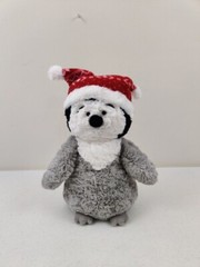 Aurora White Gray Penguin in Red and White Pom Pom Hat Plush Stuffed Animal