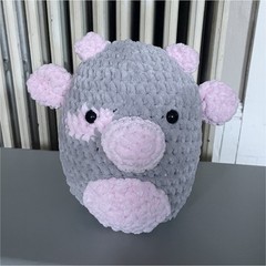 Handmade Small Gray and Pink Stuffed Animal Plush Toy for Ages 1-4, 6-14 in