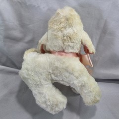 Vintage French Poodle Dog Plush Mohair Stuffed Toy Orange Eyes White Pink 9 Inch