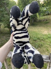 Adorable Vintage 1983 Zebra Plush Striped Stuffed Animal standing upright cute!
