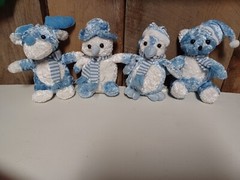 Lot of 4 Winter Critters GENICH International Blue/White Plush Lot Snowman Bear