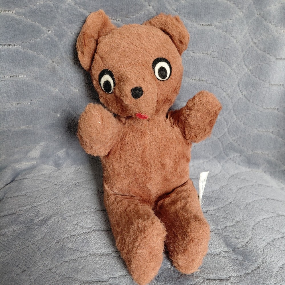 Vintage Mary Meyer Brown Teddy Bear Plush Big Eyes 9” 1950s 1960s Vtg Vermont