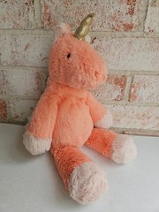 Mary Meyer Fab Fuzz Unicorn Plush Stuffed Animal Salmon Pink Orange Floppy Legs