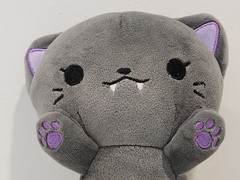 Fukuya Mysterious Kitty Standing Black Grey Cat Plush Stuffed Animal Kawaii Soft
