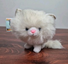 Vintage Heartline Snuggables White Cat Tabby Plush Stuffed Animal 1984 Big Head