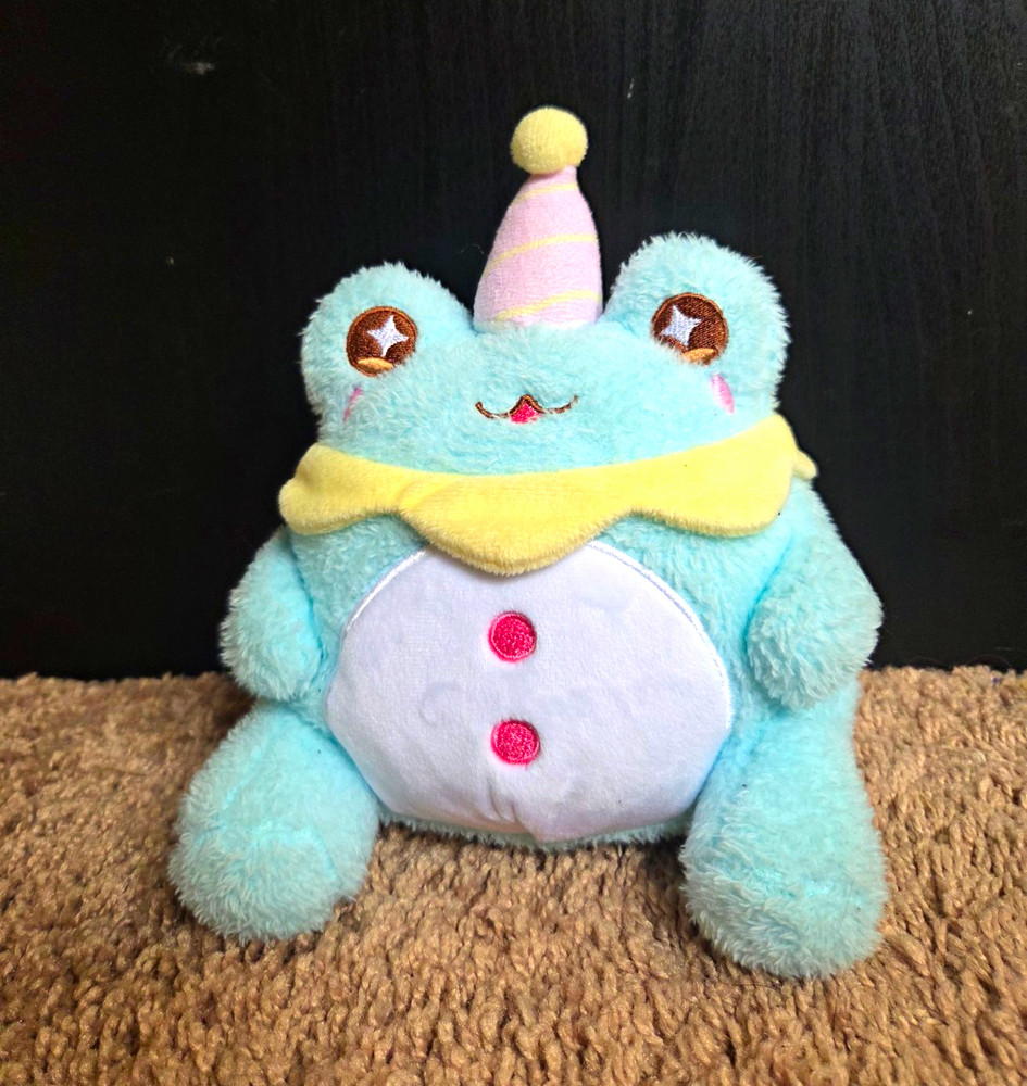 Cuddle Barn PlushGoals – Clown Wawa Blue Kawaii Cute Soft Frog Plushie 9”