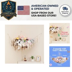 Large Expandable Macrame Hammock for Stylish Stuffed Animal Storage – White