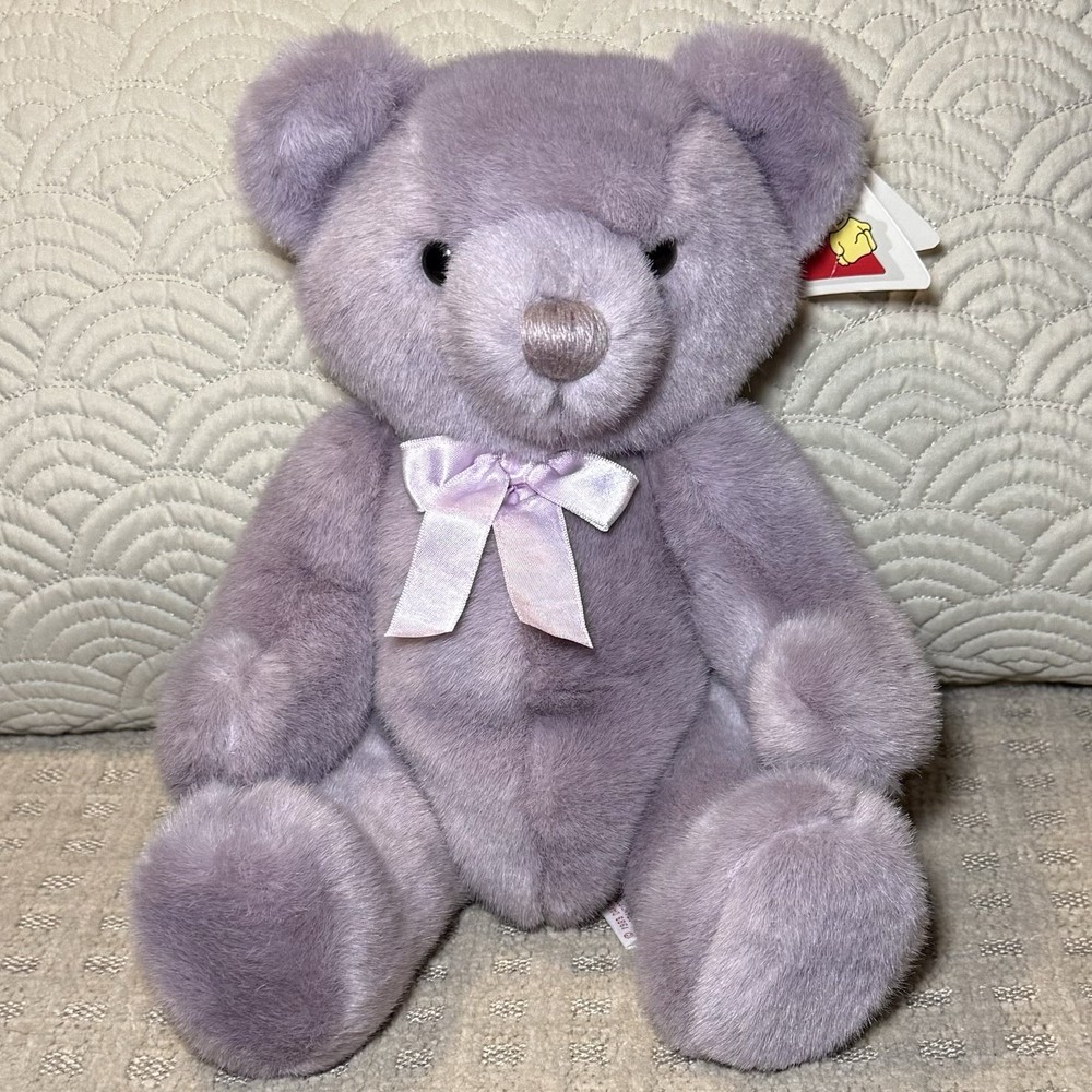 NWT Vintage 1989 Dakin Dusty Plum 14” Plush Jointed Bear Lavender Purple w/Tag