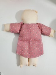 Handmade fork art stuffed Animal PIG Plush Doll button Down pink Floral dress
