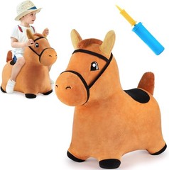 Inflatable Brown Hopping Horse Toy – Kids’ Plush Ride-On Bouncer for Active Play