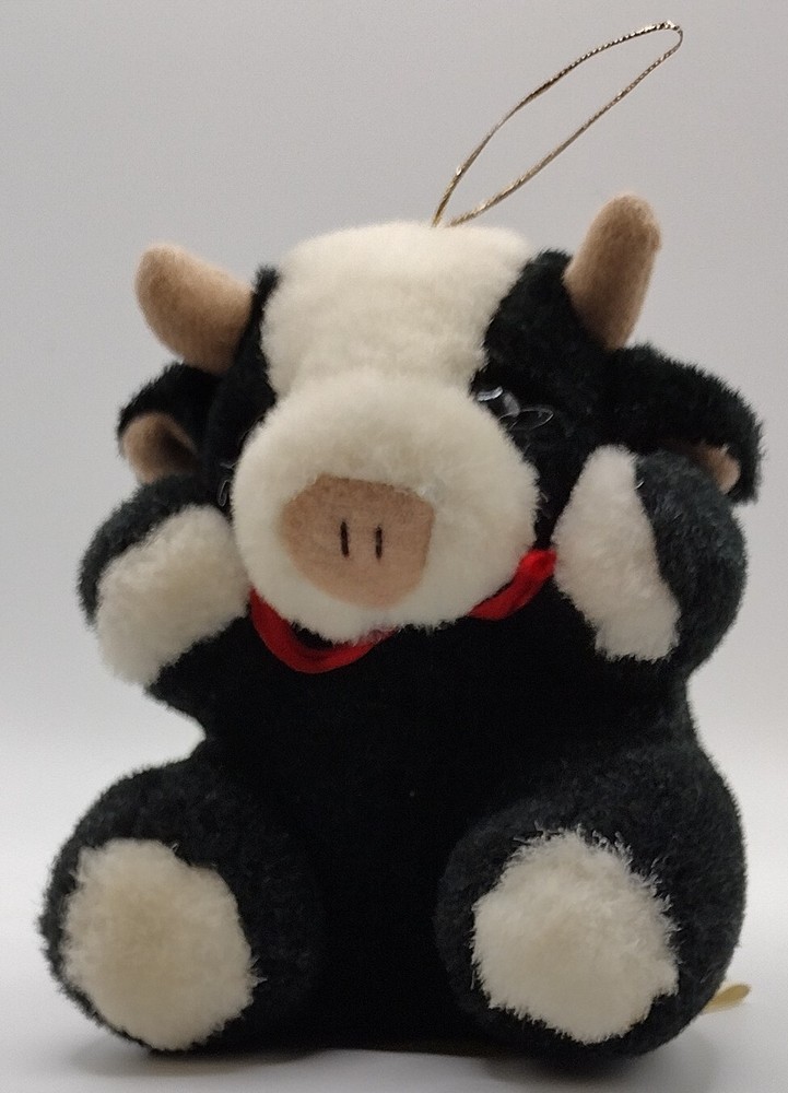 Vintage Plush Bull Cow Black & White 5″ Sitting Position