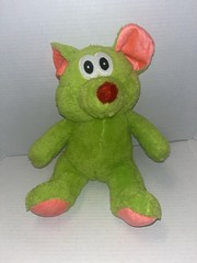 Kellytoy Mouse Plush Stuffed Animal Bright Green Red Nose Pink Colorful 2017 12″