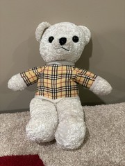Toy Factory 14″ White Teddy Bear Plaid Shirt Stuffed Animal 2002 Plush
