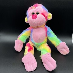 Pink Rainbow Multicolor Monkey Swirl Monkey Plush Stuffed Animal With Gold Eyes