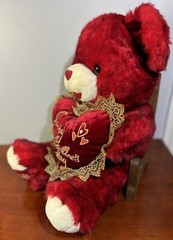 Dan Dee 20″ Plush Red Teddy Bear Happy Valentines Day Gold Lace Heart 2008
