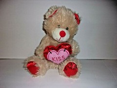 Midwood Brands Beige Red Teddy Bear Pink Heart Embroidered Kiss Plush 10″