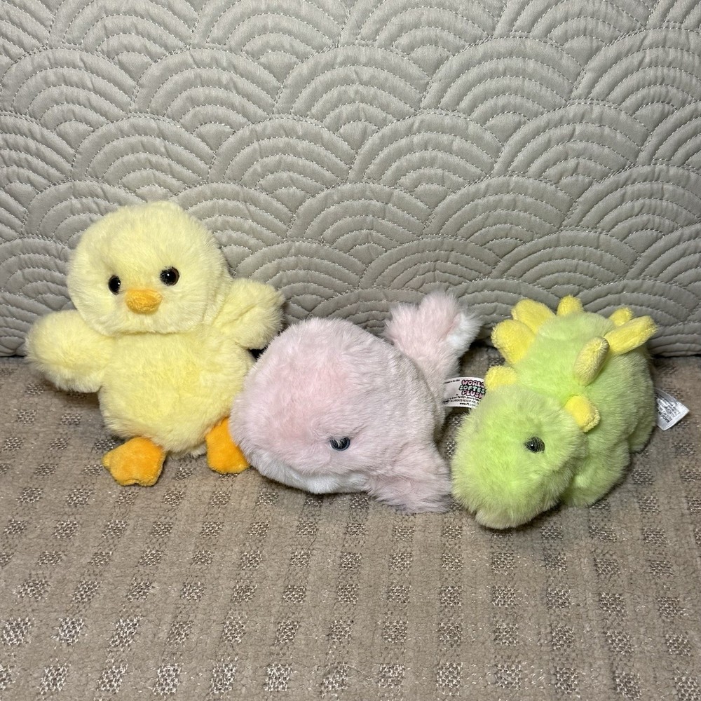 World’s Softest Plush Lot Of 3 Chick Pink Whale & Green Dinosaur 6” Plush Mini