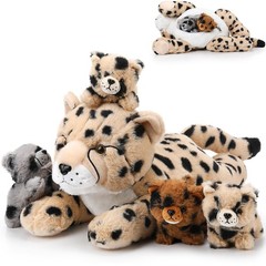 Silipull 5 Pcs Cheetah Stuffed Animals Set Large Mommy Cheetah Plush with 4 S…
