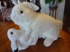 2 Stuffed Plush Easter Bunnies Baby Bunny attached to Mother Bunny 18″ NWOT