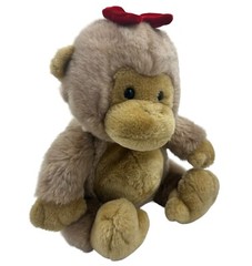 Monkey Girl Vintage Plush with Red Bow Circus Zoo Safari Jungle Stuffed Animal