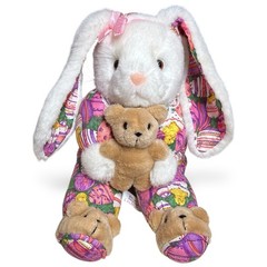 VTG Plush Creations Easter Bunny Rabbit Stuffed 15 In Holding Bear PJs Slippers