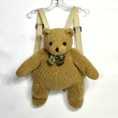 Harrods Teddy Bear Plush Backpack Bag Zipper Golden Brown Plump Bow 16” x 12”