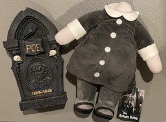 New Addams Family 10” Headless Wednesday Bendable Plush & Poe Tombstone Statue