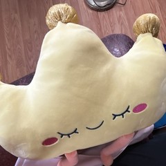 Large Plush Stuffed Cloud Pillow, Yellow Gold Accents Pink Legs, Soft