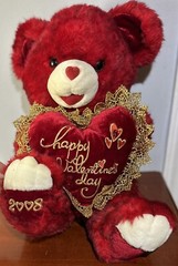Dan Dee 20″ Plush Red Teddy Bear Happy Valentines Day Gold Lace Heart 2008