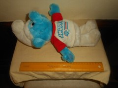 Vintage Wallace Berrie SMURFS Stuffed Plush Doll 11″ FOOTBALL Player PEYO 1981