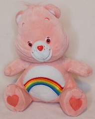 Nanco Care Bears Cheer Pink Care Bear Rainbow Tummy Pink Eyes/Nose 2003 10″
