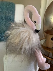 Pier 1 Imports Plush Flamingo Stuffed Animal Toy 8″ Sit Fluffy Long Hair
