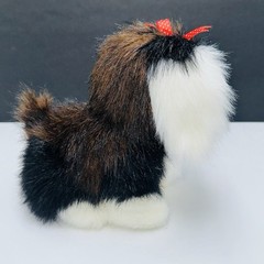 Shalom Toy Co Shih Tzu White/Brown Plush Dog Puppy Red Bow 8” Stuffed Animal VTG