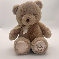 Baby GUND My First Teddy Bear Small Plush Stuffed Toy Tan Satin Feet Embroidered