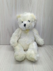 Proud Toy plush cream off-white teddy bear black nose soft fur bean bottom bow