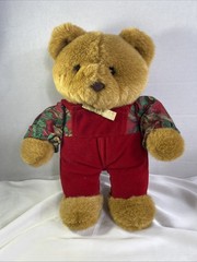 Vintage Plush Commonwealth Boy Teddy Bear Christmas 1992 Holidays Red Overalls