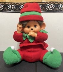 Monchichi VTG Christmas Plush Doll With Santa Hat! Toy O Rama 80s Mattel 🐒🎄🎅