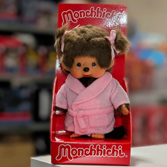 8″ Large Monchhichi Doll – Girl in Pink Bathrobe – Authentic Monkey Plush, NWT