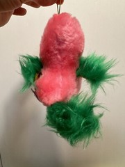 Vintage Plush 1983 Parrot by A-1 Novelty, made in Korea, 4 1/2”, Pink & Green