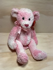 Rare Pinkie Russ Berrie Pink White Teddy Bear Ribbon Terry Cloth Plush 11” Soft