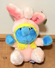 Smurfette Pink Easter Smurf Bunny Plush 7″ Costume Wallace Berrie Vtg 1983 Korea