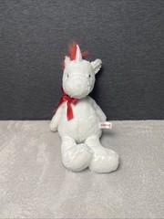 Aurora White Unicorn Plush Red Mane Silver Horn 16″ Stuffed Animal Toy Pet Lovey