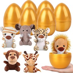 YUJUN 6pc Easter Eggs with Plush Animal Toys, Mini Stuffed 1.78 inches, Gold